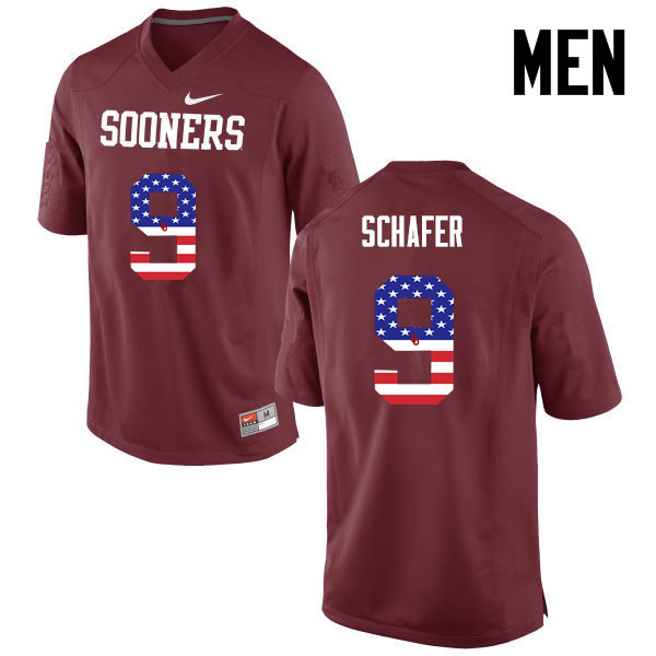 Men Oklahoma Sooners #9 Tanner Schafer College Football USA Flag Fashion Jerseys-Crimson